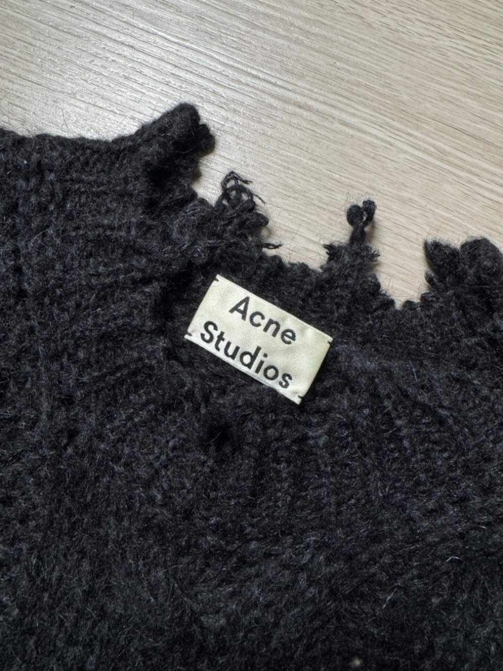 Acne Black Distressed Cable Knit Crewneck Sweater - Picture 2 of 5